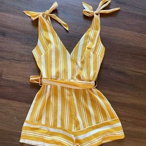 Yellow and white striped romper